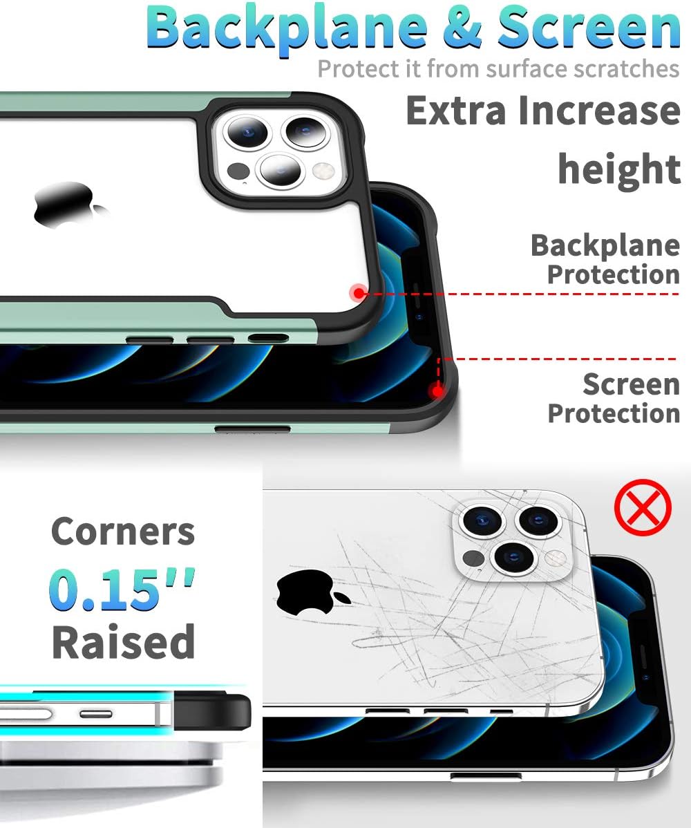 AEDILYS Compatible with iPhone 12 Pro Max Case (2020),[Airbag Series] with [2 x Screen Protector] [Military Grade] | 15Ft. Drop Tested [Scratch-Resistant] 6.7Inch (Light Green)
