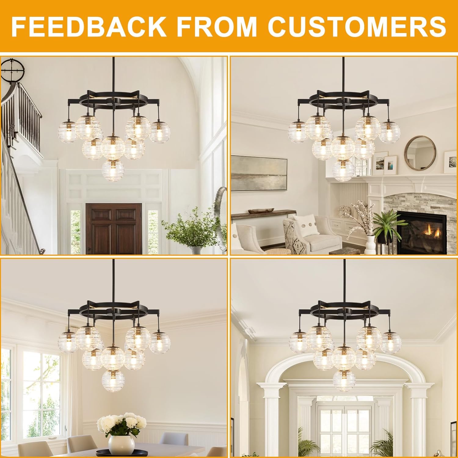 28.5" Bubble Ball Swirled Glass Chandelier, 11-Light Modern Foyer Lighting Fixtures Large Black Clear Blown Glass Hanging Pendant Light Fixture for Bedroom Living Room Hallway Entryway Dining Room