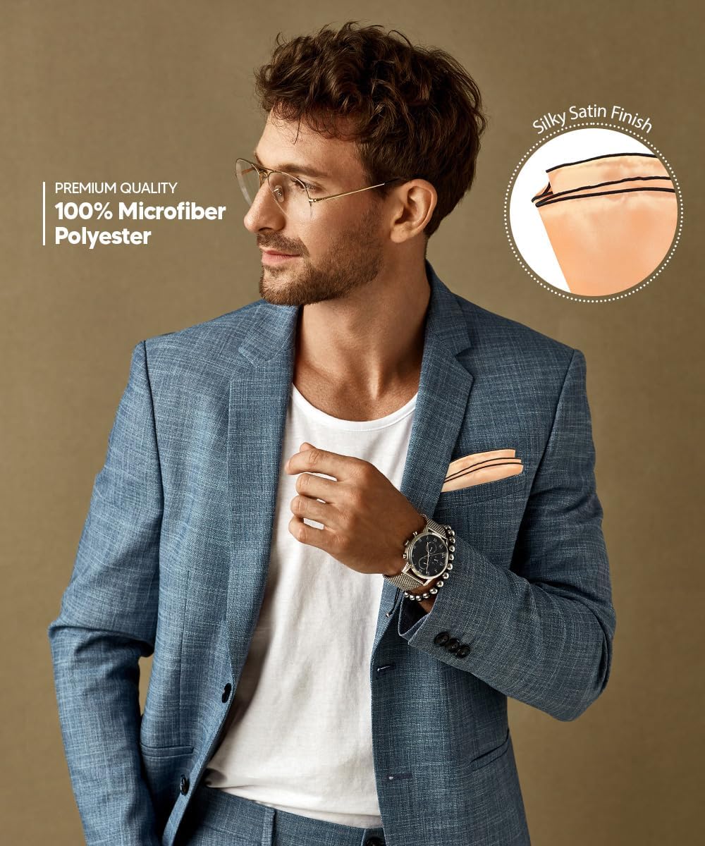 Premium Pre-Folded Four-Point Suit Pocket Square for Men with Sewn Pocket Fold