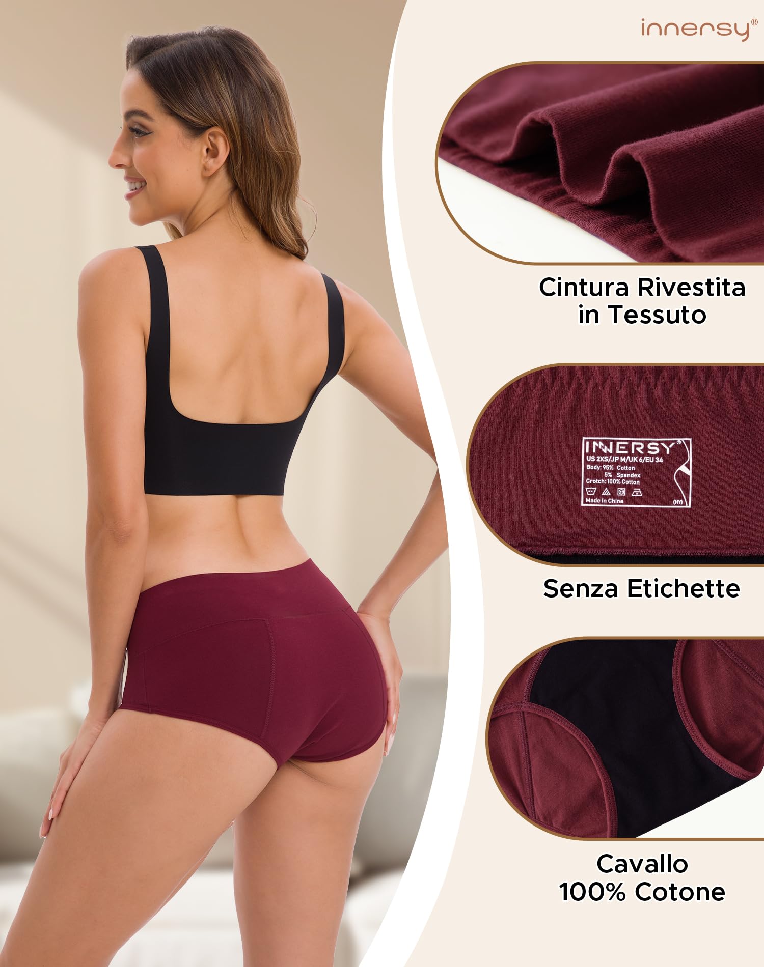 INNERSY Mutande Assorbenti Donna Vita Alta Slip Cotone Ciclo Mestruale Intimo Post Parto Pacco da 3