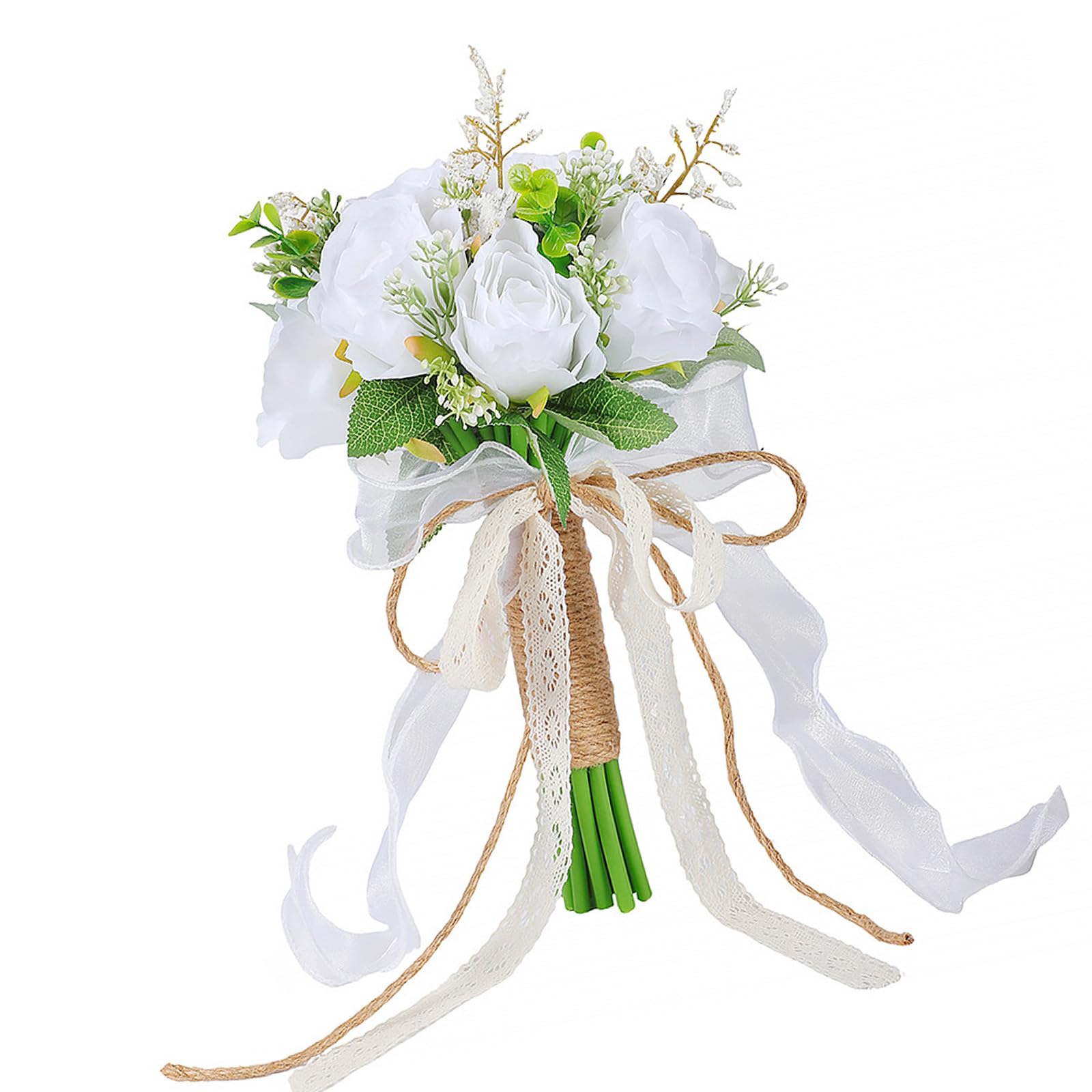 Nvoqilin White Rose Bouquet Artificial Roses For Ceremony Rehearsal Reception Enduring Keepsakes Artificial Roses Bouquet Shades For Ceremony Reception Bride Arrangement