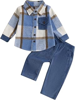Kids Baby Boy Fall Outfits Tracksuit Plaid Button Down Sweatshirts Jumpers Tops Pants Trousers Jogger Toddler 2Pcs Clothes Set