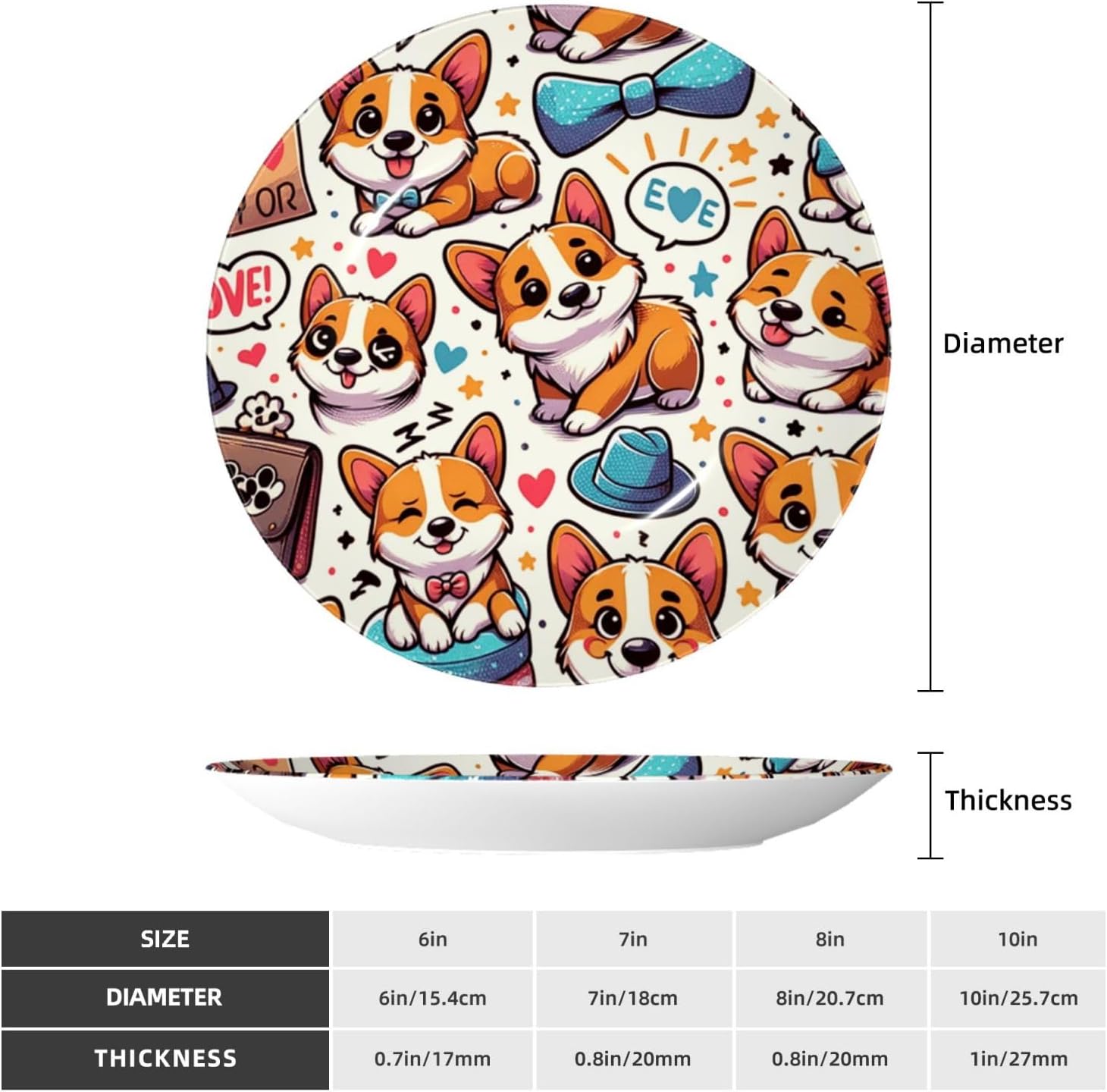 Cute-Corgi-Kawaii 10 Inch Decorative Plate With Stand, Elegant Display Wall Plate For Home Decor