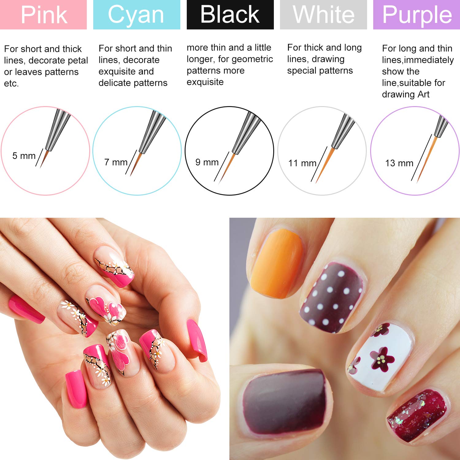 10 Pieces Nail Art Pens Kit Include Liner Brushes and Gel Painting Dotting Acrylic Nail Brush Pens (Style Set 1)