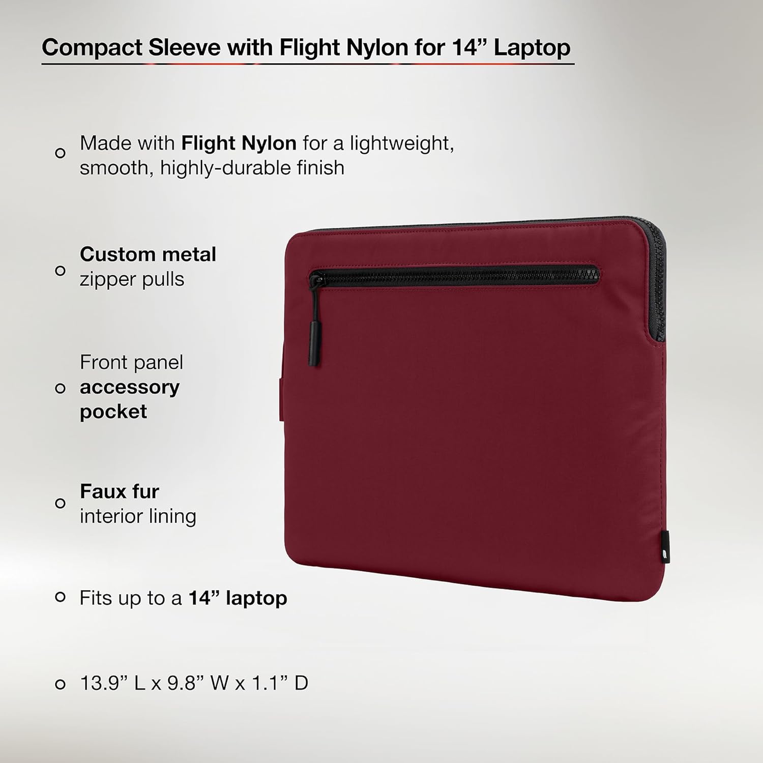 Incase Compact Laptop Sleeve with Flight Nylon - 14-inch MacBook/Laptop & iPad/Tablet Sleeve - Faux Fur Lining, Lightweight, Durable, Weather Resistant, Slip Pocket for Accessories - Cosmic Red - Image 2