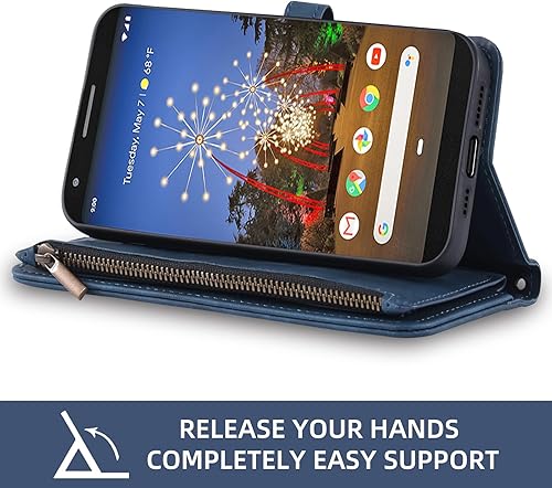 Miniatura 4 de Asuwish Funda para teléfono para Google Pixel 3a XL con protector de pantalla de vidrio templado, correa cruzada para la muñeca, patrón de cuero con