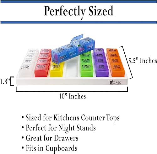 Miniatura 3 de GMS Recordatorio semanal de píldoras 4 veces al día para medicamentos, vitaminas, suplementos y otras píldoras, incluye 7 pastilleros extraíbles en