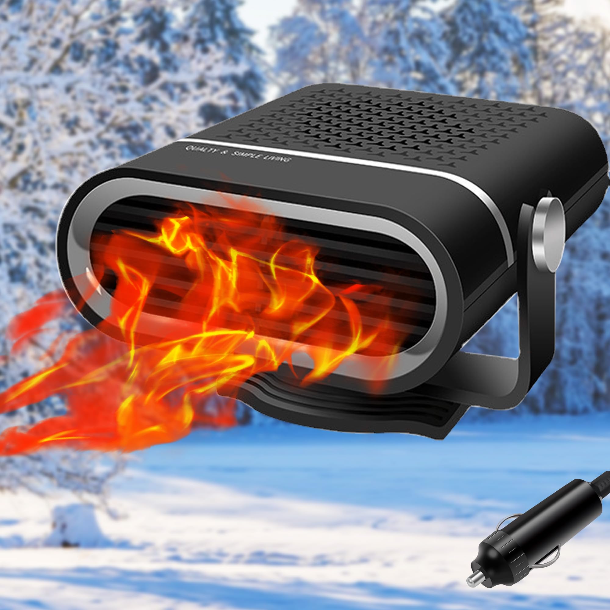 【2025 NEW】Portable Car Heater,2 in 1 Auto Car Heater, Fast Heating Defrost Defogger Cooling Car 12V Lighter Heater 60 Second Plug in Car Cig Lighter