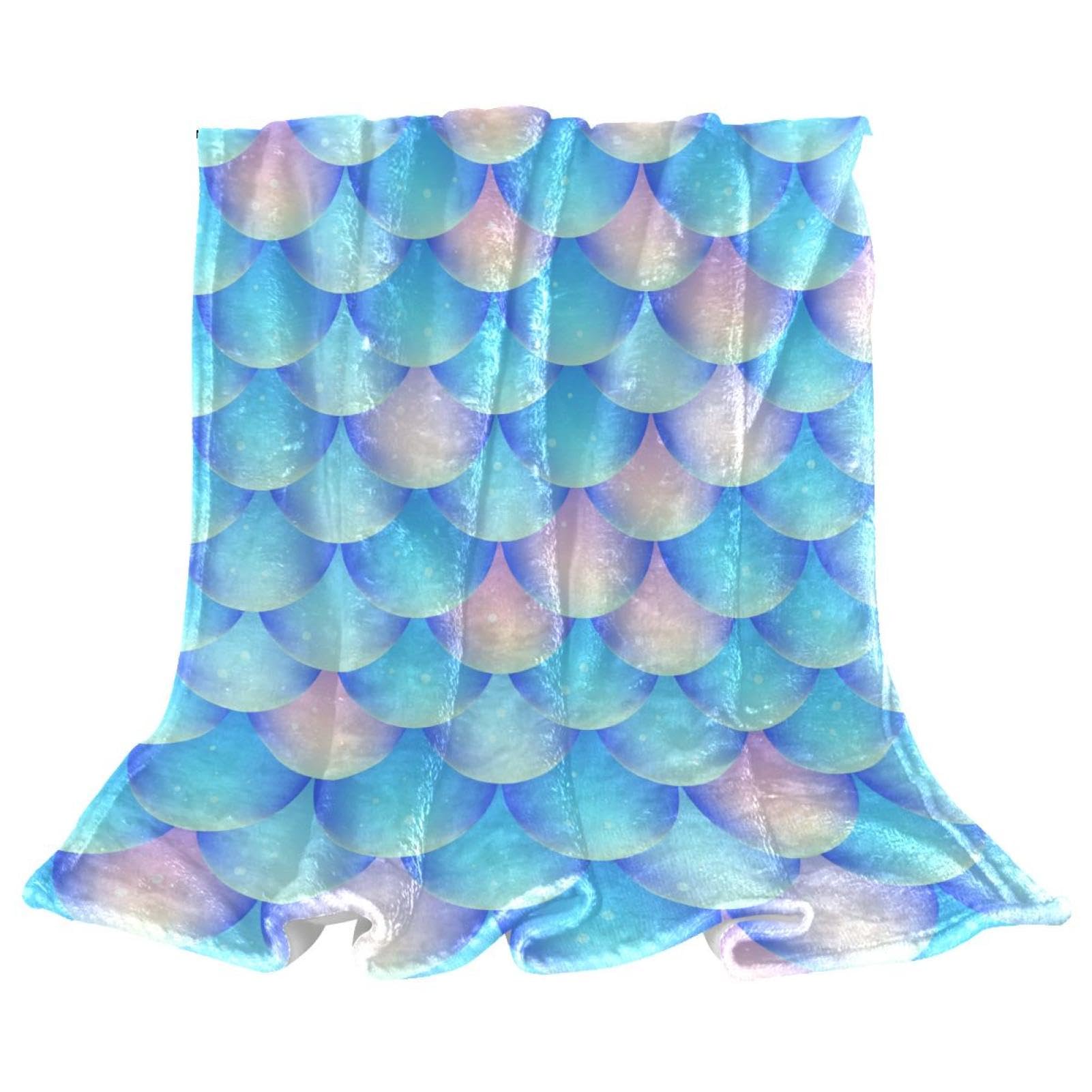 Couverture polaire écailles de sirène bleues jeté de canapé microfibre 150x100cm