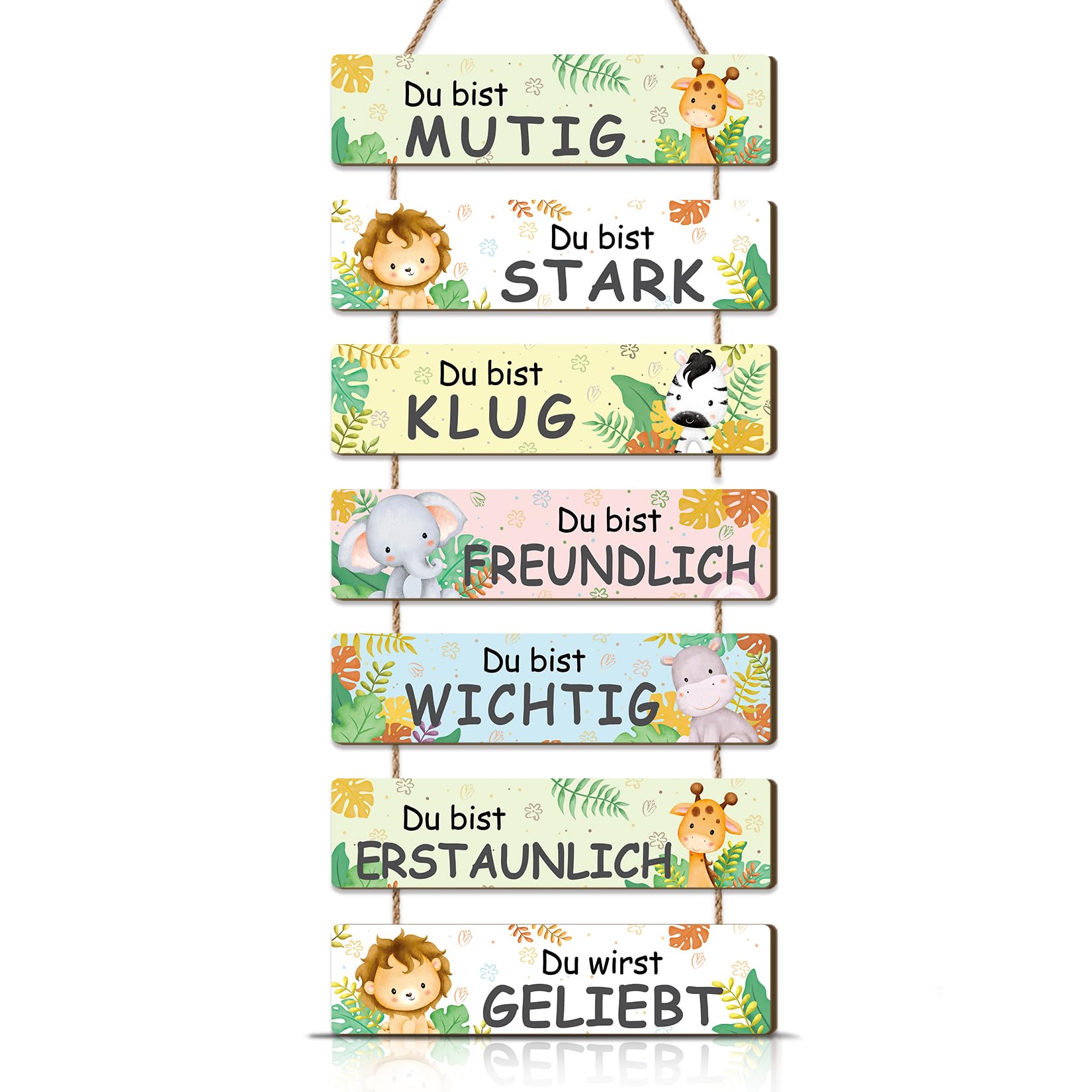 KAIRNE Tier Bilder für Babyzimmer,Wanddeko Kindzimmer Mädchen Jungen,Tier Schild mit Spruch,Inspirierende Zitate Kinder Wandbild mit Spruch,Waldtiere Safari Tiere Poster für Babyzimmer Deko