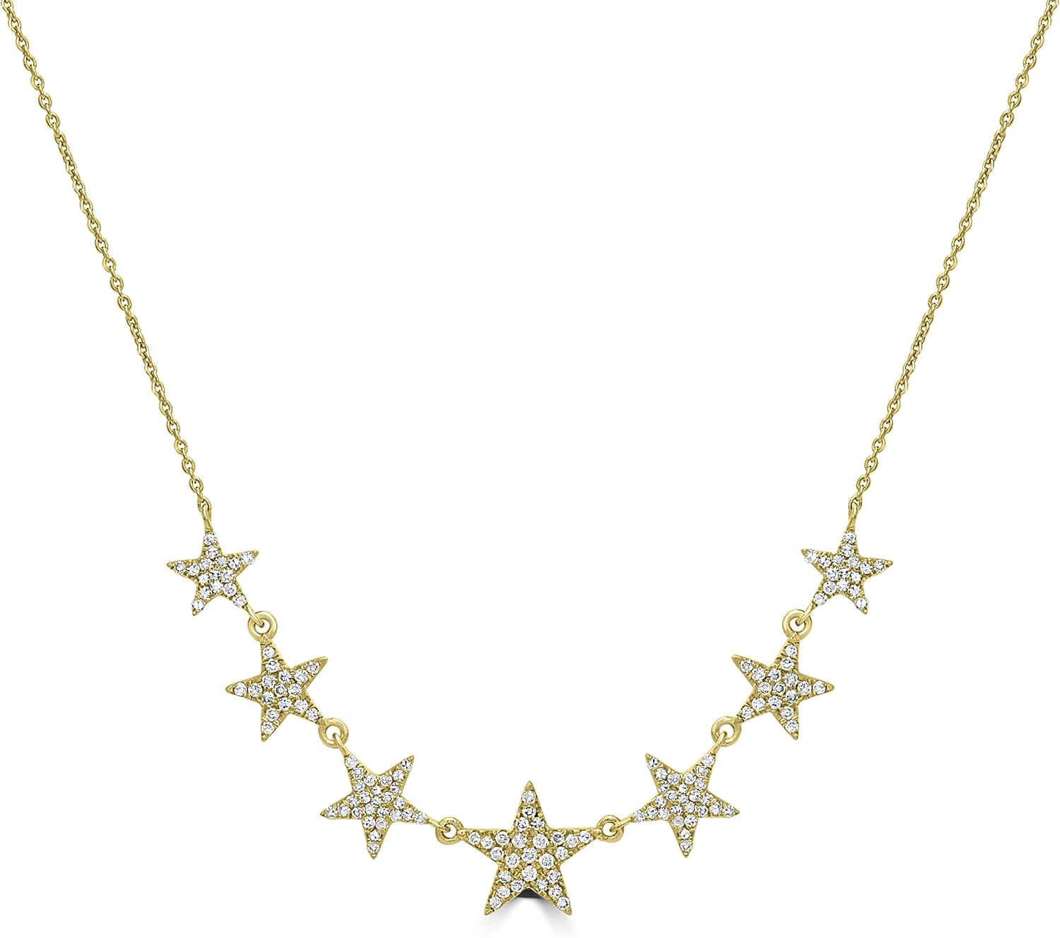 14K Yellow Gold 0.39 Ct Round Diamond Multi-Star Necklace(GH Color, I1 Clarity)