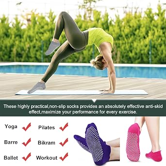 GRPSKCOS Pilates Yoga Socks Women, 4 Pairs Non Slip Barre Home Hospital Barefoot Workout Grip Slipper Socks