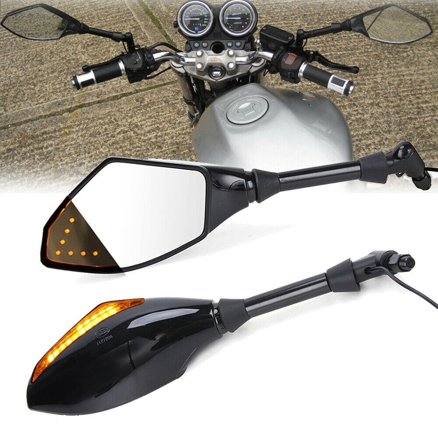 10mm Glossy Black LED Turn Signals Side Rearview Mirrors For Universal for Bike (Bike Mirror Indicator)-image-32