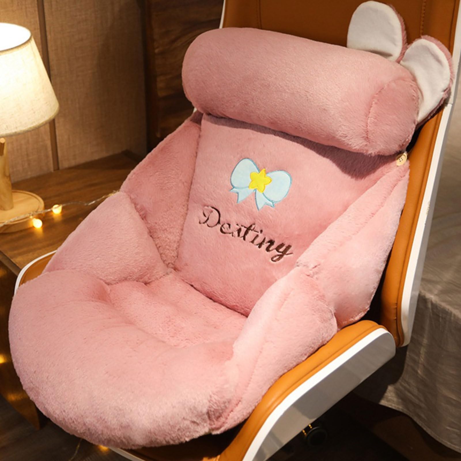 Gtmperpetulent Semi-Enclosed One Seat Cushion with Detachable Headrest,cartoon Chair Cushion Pads with Straps,Bleacher Seats with Backs And Cushion for Home Office Sofa Car Wheelchair(Color:Pink)