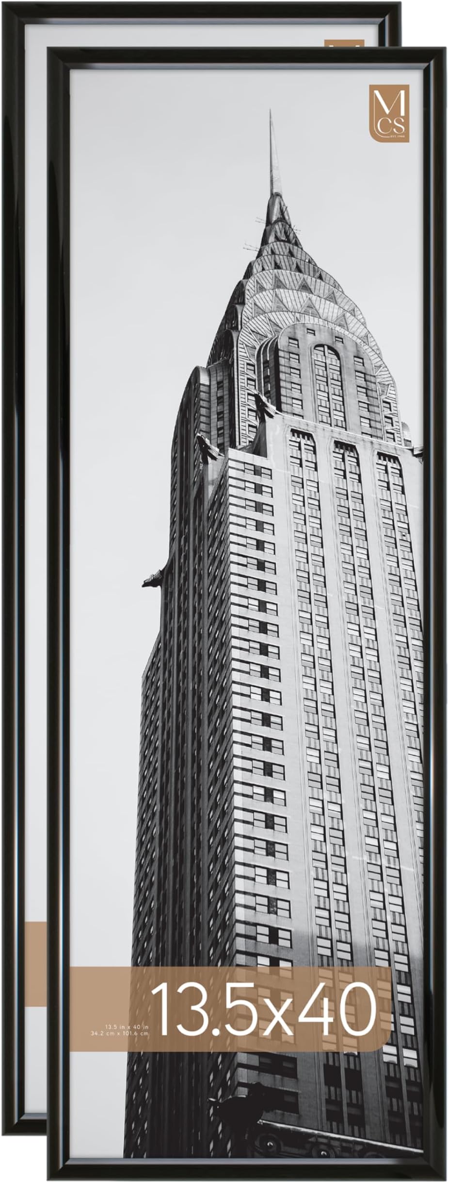 MCS Trendsetter 13.5x40 Poster Frame Black High-Gloss, Vertical & Horizontal Wall Hanging Large Picture Frame for Photos, Posters & Art Prints (2-Pack)
