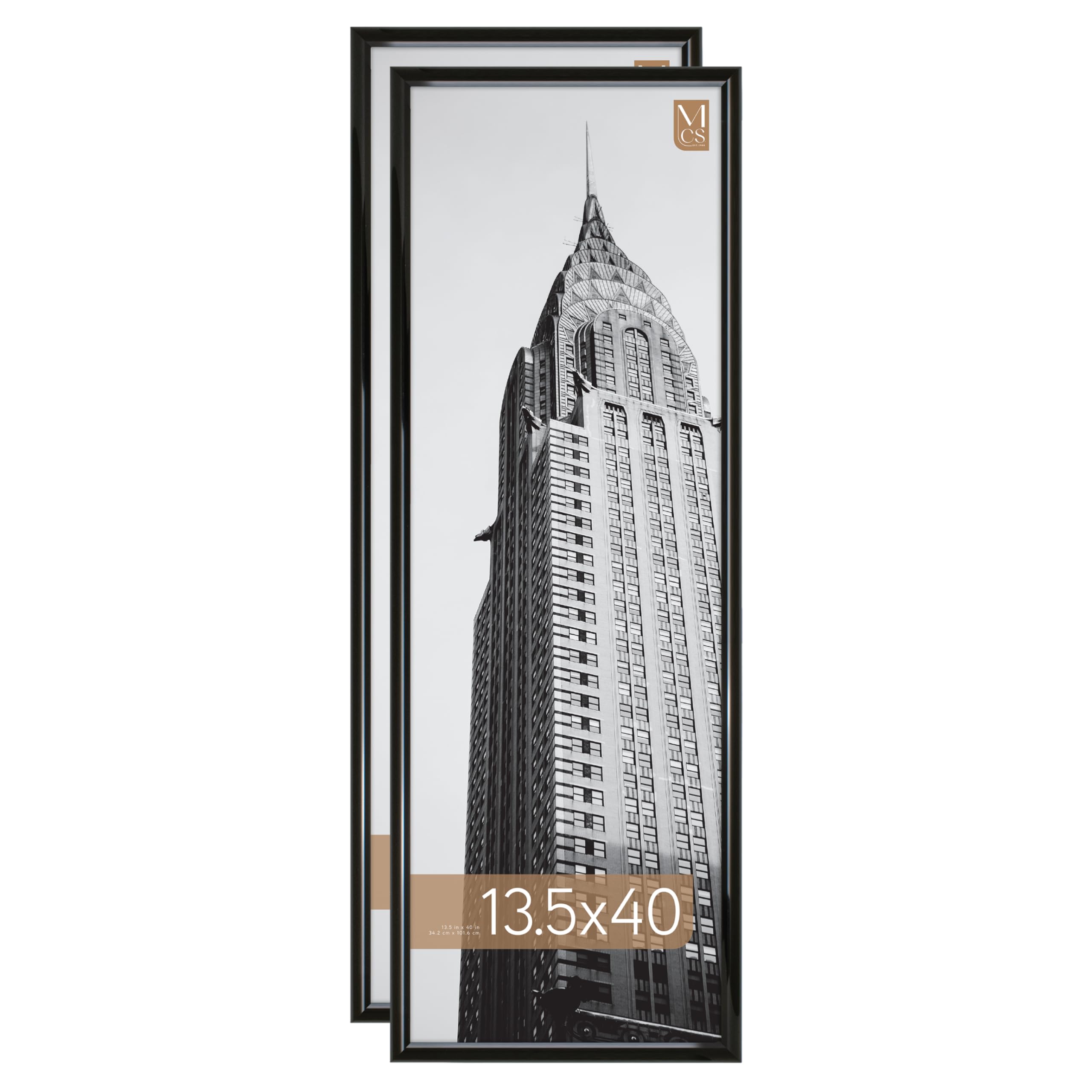 MCS Trendsetter 13.5x40 Poster Frame Black High-Gloss, Vertical & Horizontal Wall Hanging Large Picture Frame for Photos, Posters & Art Prints (2-Pack)