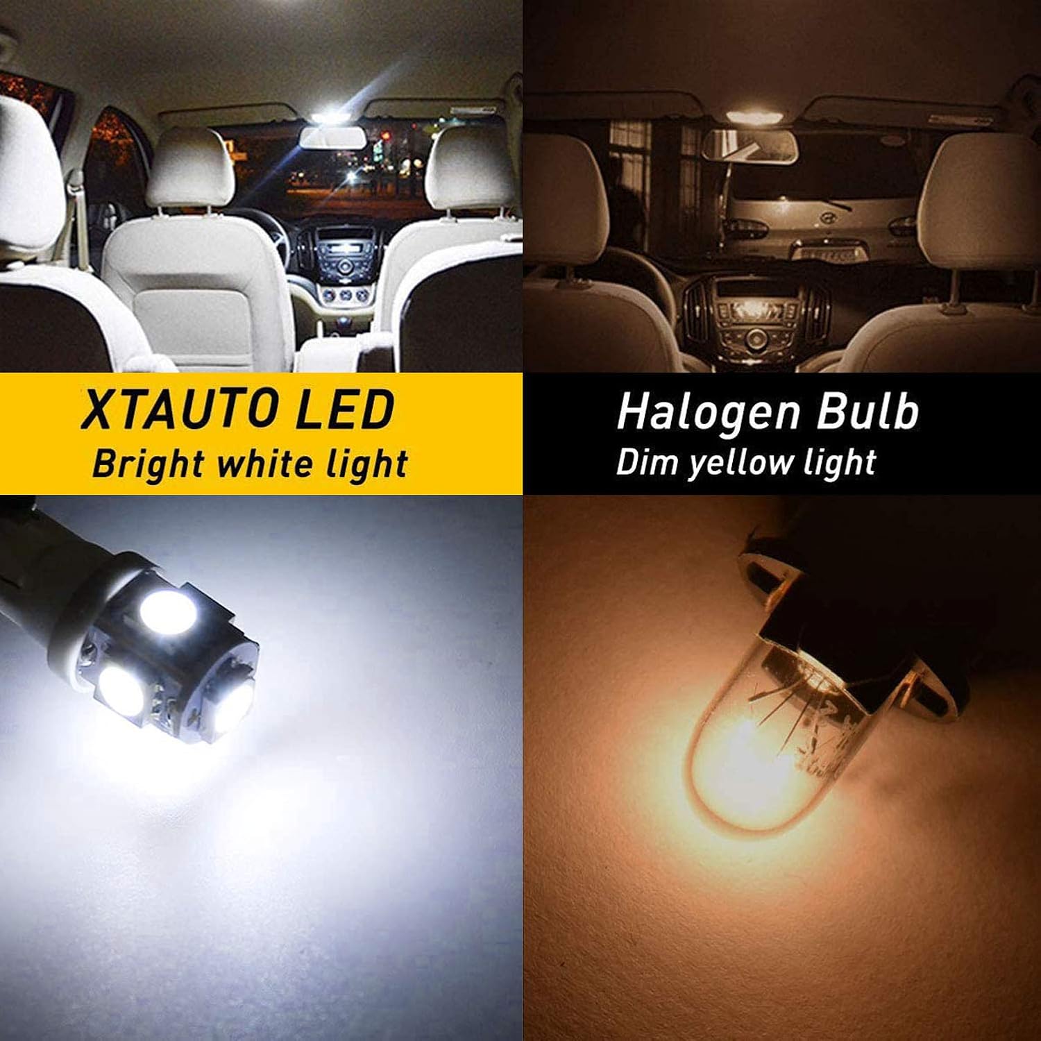 XTAUTO T10 194 Wedge LED Lights bulbs Supper Bright 5-SMD W5W 2825 158 192 168 194 LED Bulbs Replacement For Car Interior Lights Clearance Wedge Dome Trunk Dashboard Bulb License Plate Lights Lamps