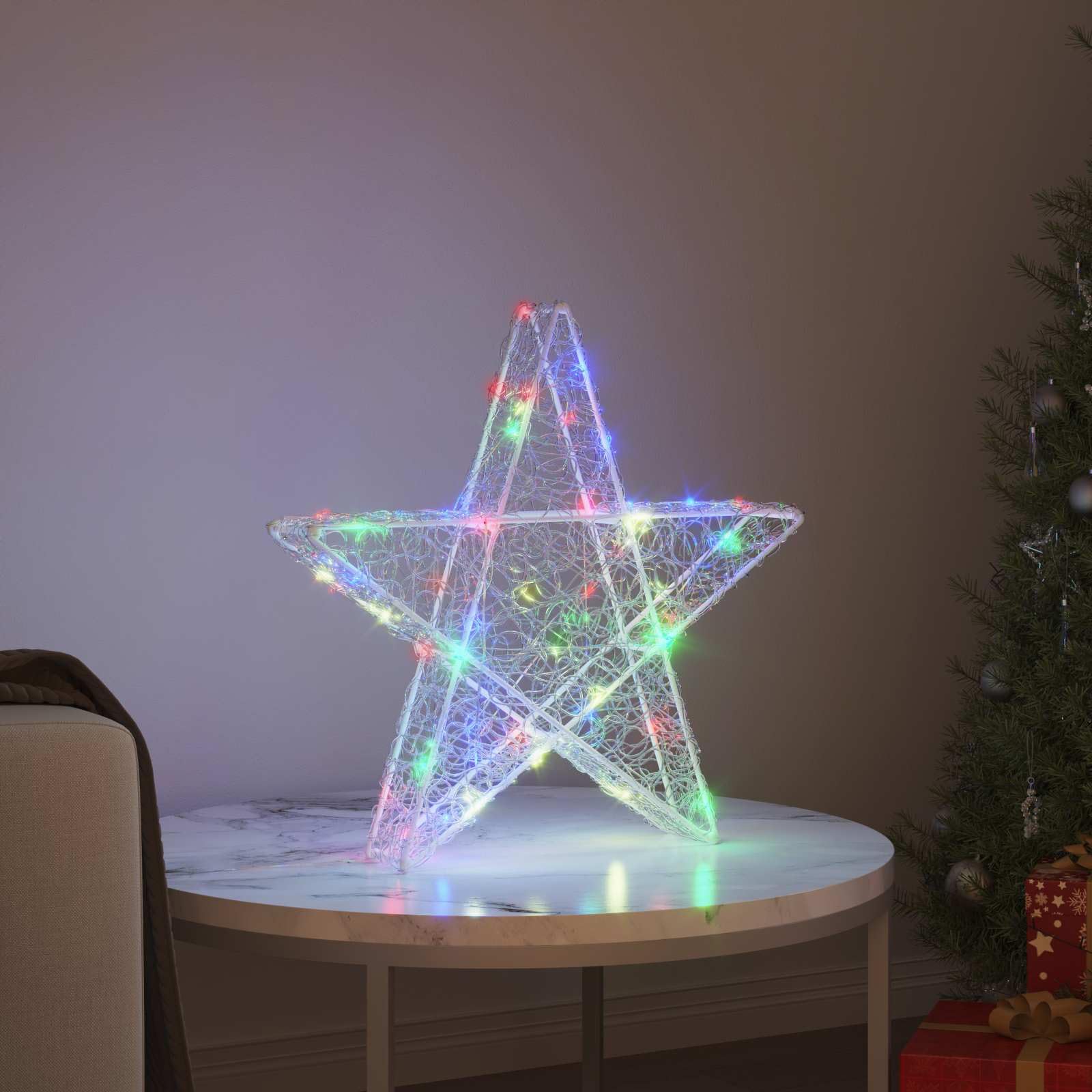3D Stern mit 50 LEDs Mehrfarbig Acryl Weihnachtsbaumschmuck 55 x 53,5 x 10 cm dekoratives Ornament für Wohnzimmer und Advent mit USB Stromversorgung und Fernbedienung