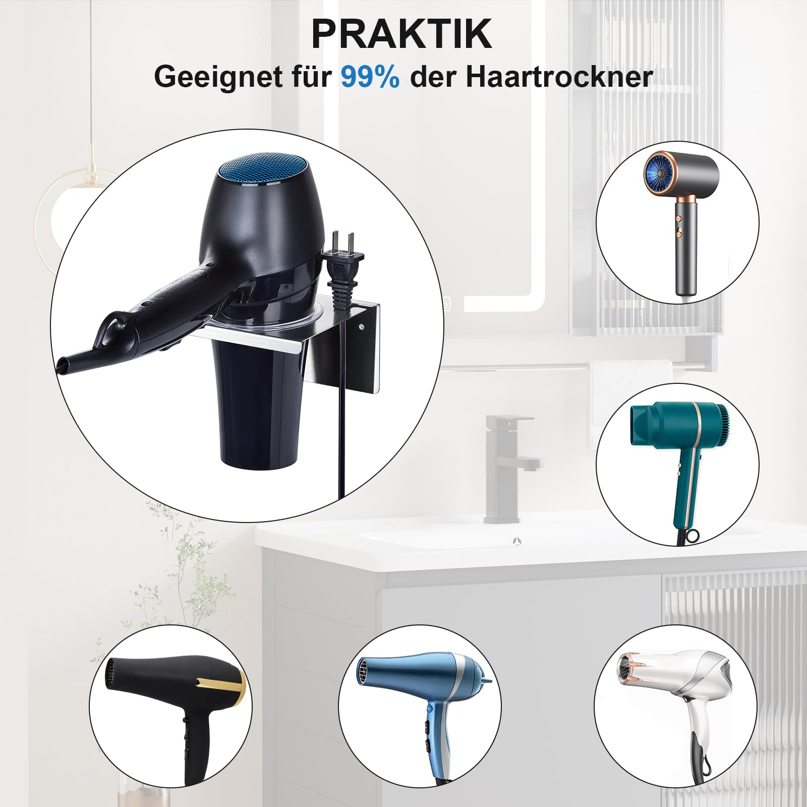 Lisseur, Porte Sèche Cheveux Avec Range-Câbles, Support Mural En Métal Pour Brosses À Cheveux