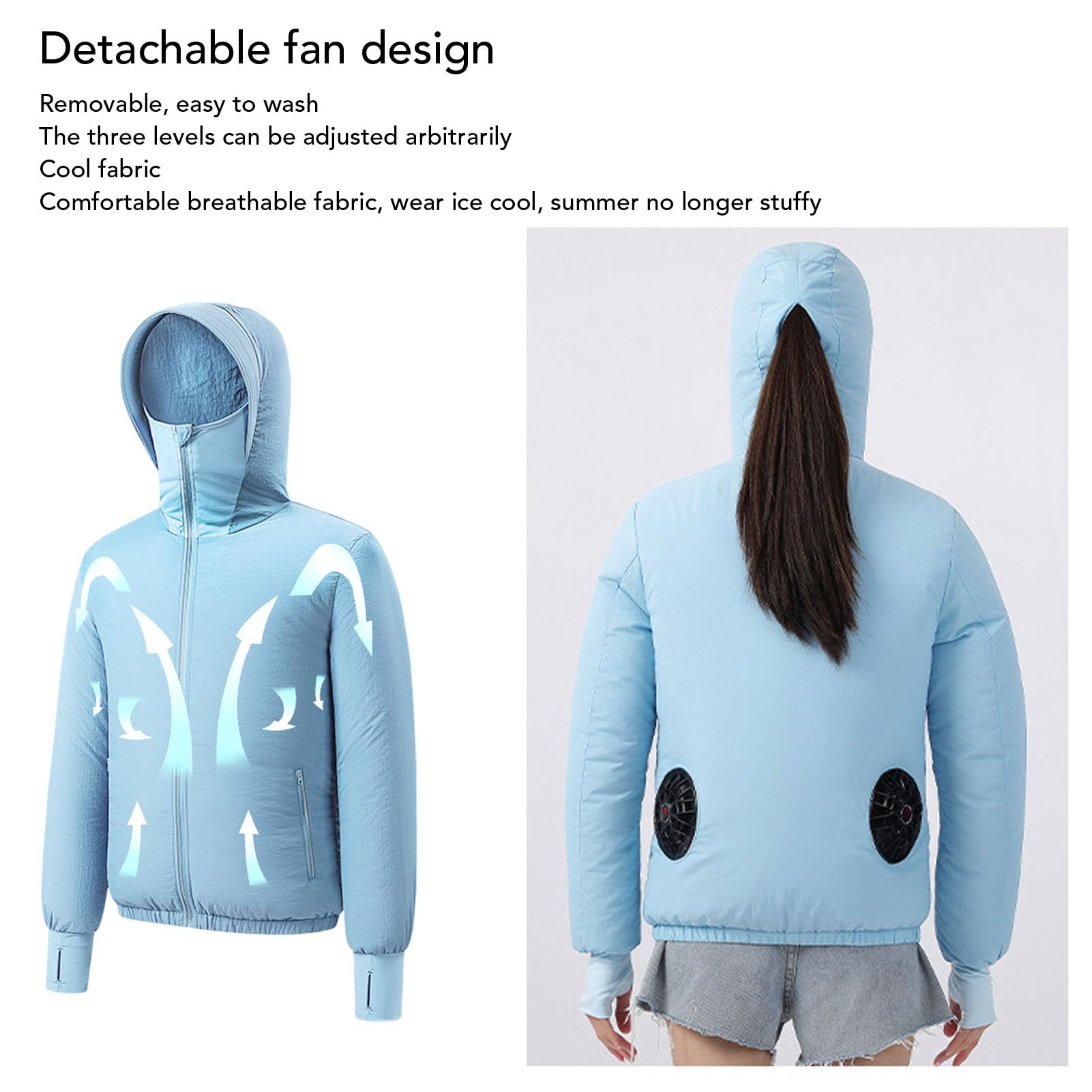 Kühljacke mit 2 Ventilatoren, Sonnenschutzkleidung, 3-Gang-klimatisierte Kleidung für den Außenbereich, Blau (M)