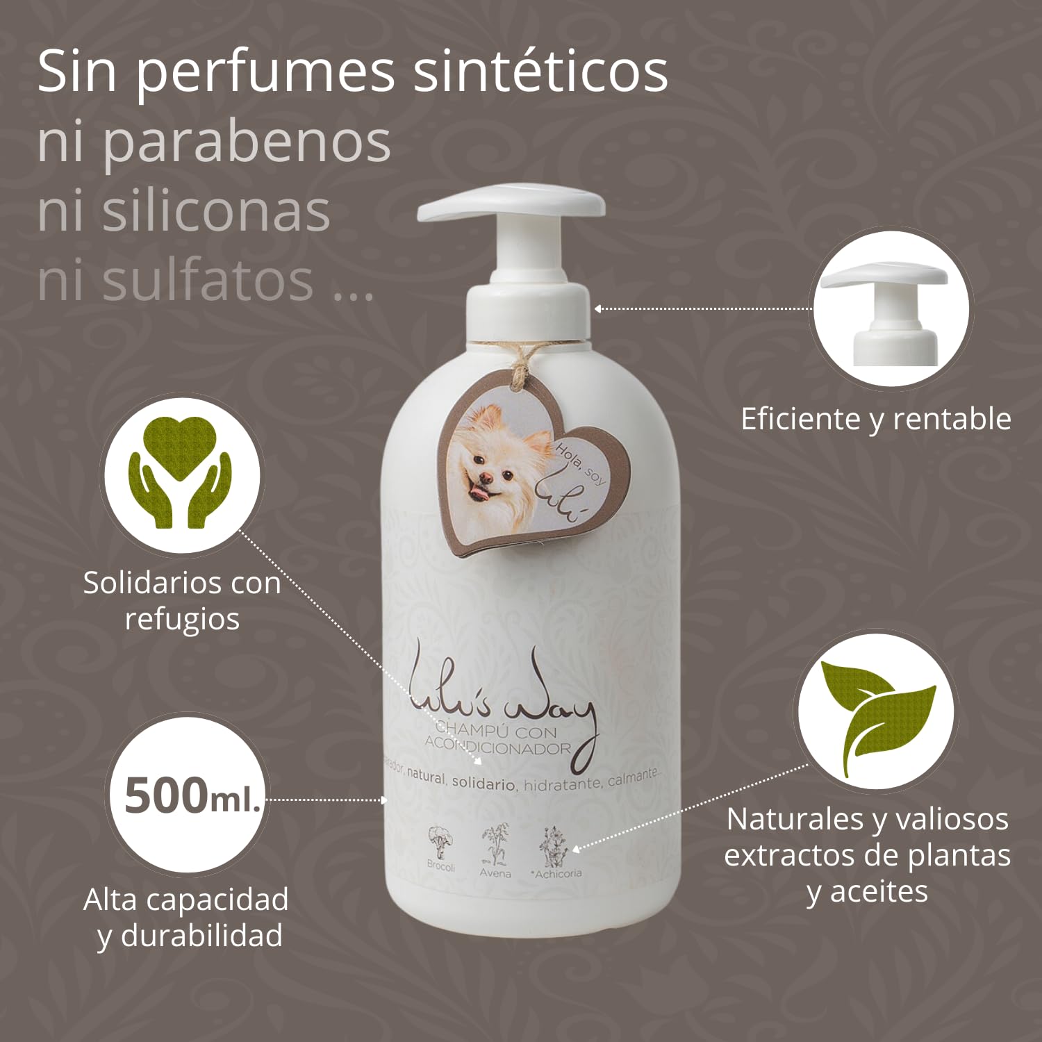 Lulu’s Way Champú para Perros con Acondicionador 500ML - 99% Natural - Piel Sensible - Dermatitis - Hidrata Suaviza y Mejora el Pelaje - Todas Las Razas - Sin alérgenos - Sin parabenos - Vegano