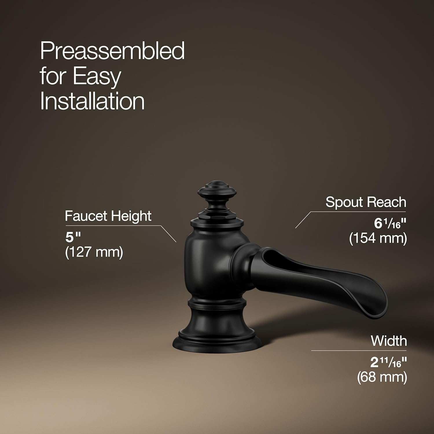 Kohler 72761-BL Artifacts® with Flume Design Bathroom Sink Faucet spout with Flume Design, 1.2 gpm, Matte Black