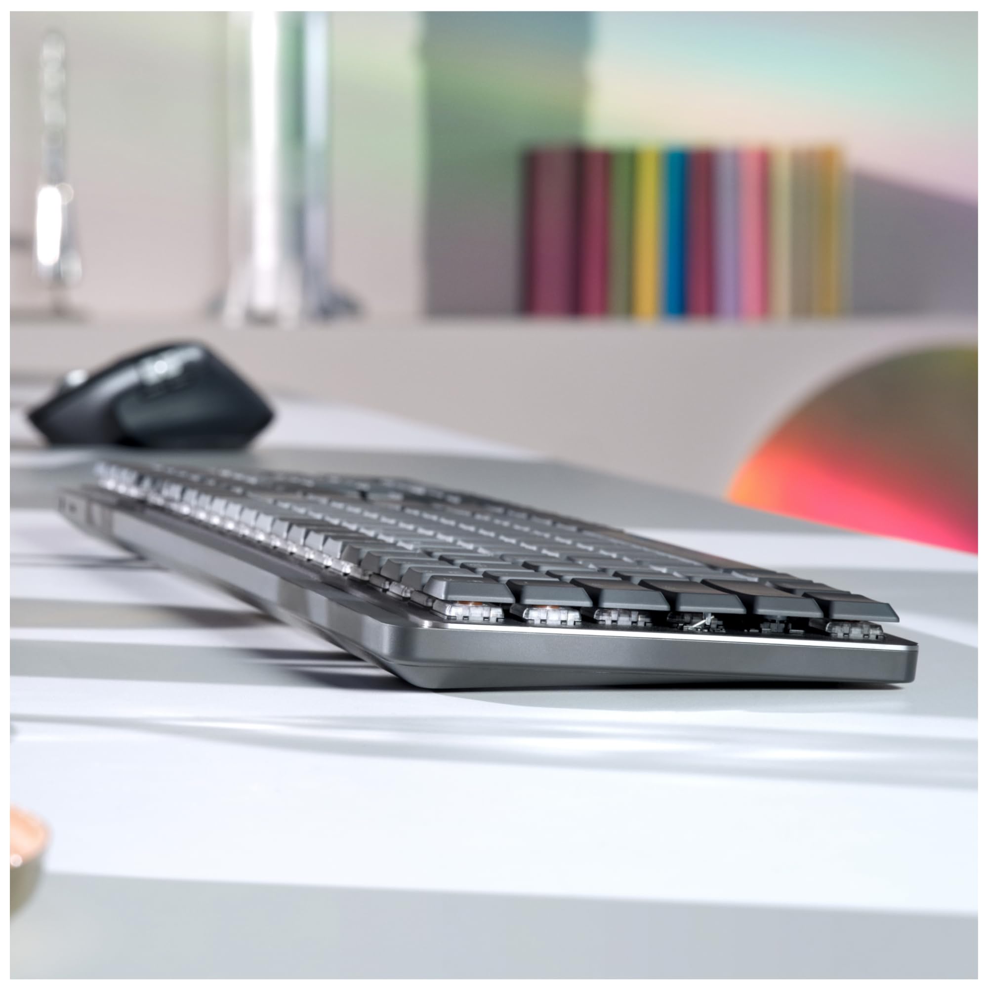 Logitech MX Mechanical Wireless Illuminated Keyboard, Clicky Switches, Backlit, Bluetooth, USB-C, macOS, Windows, Linux, iOS, Android, Metal, QWERTY US International Layout - Grey