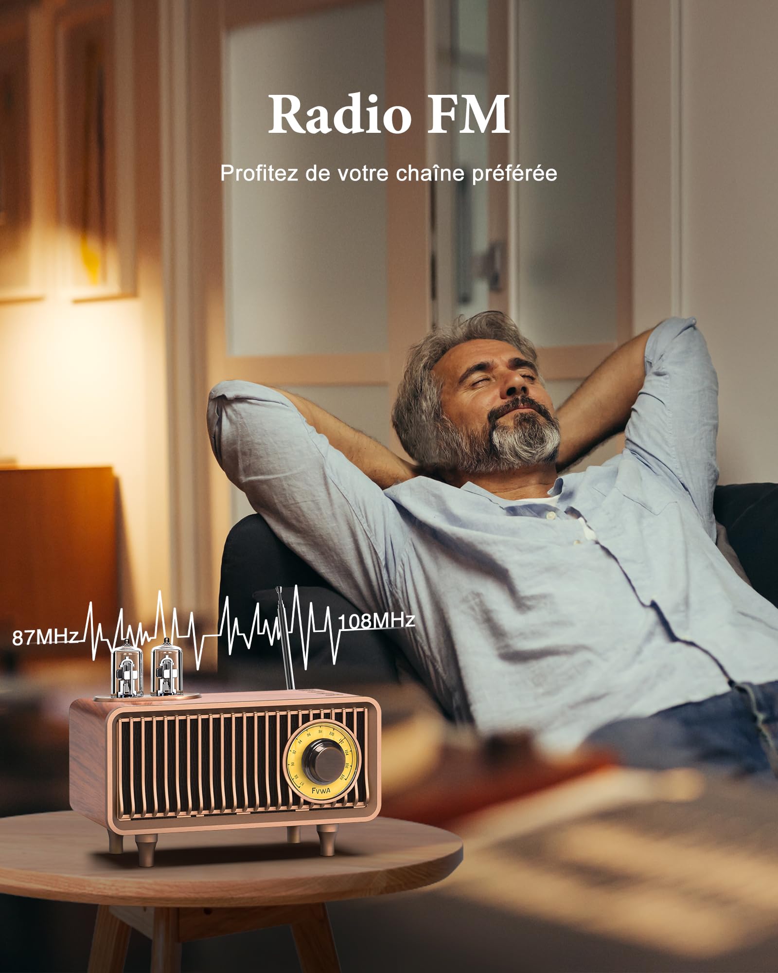 COLSUR Radio Portable Bluetooth Rétro en Vintage Classique Design Caisson de Basses Super Graves avec Radio AM FM Prise D’entrée Audio, Convient pour Les Cuisines De La Maison Et du Bureau 1500mAh