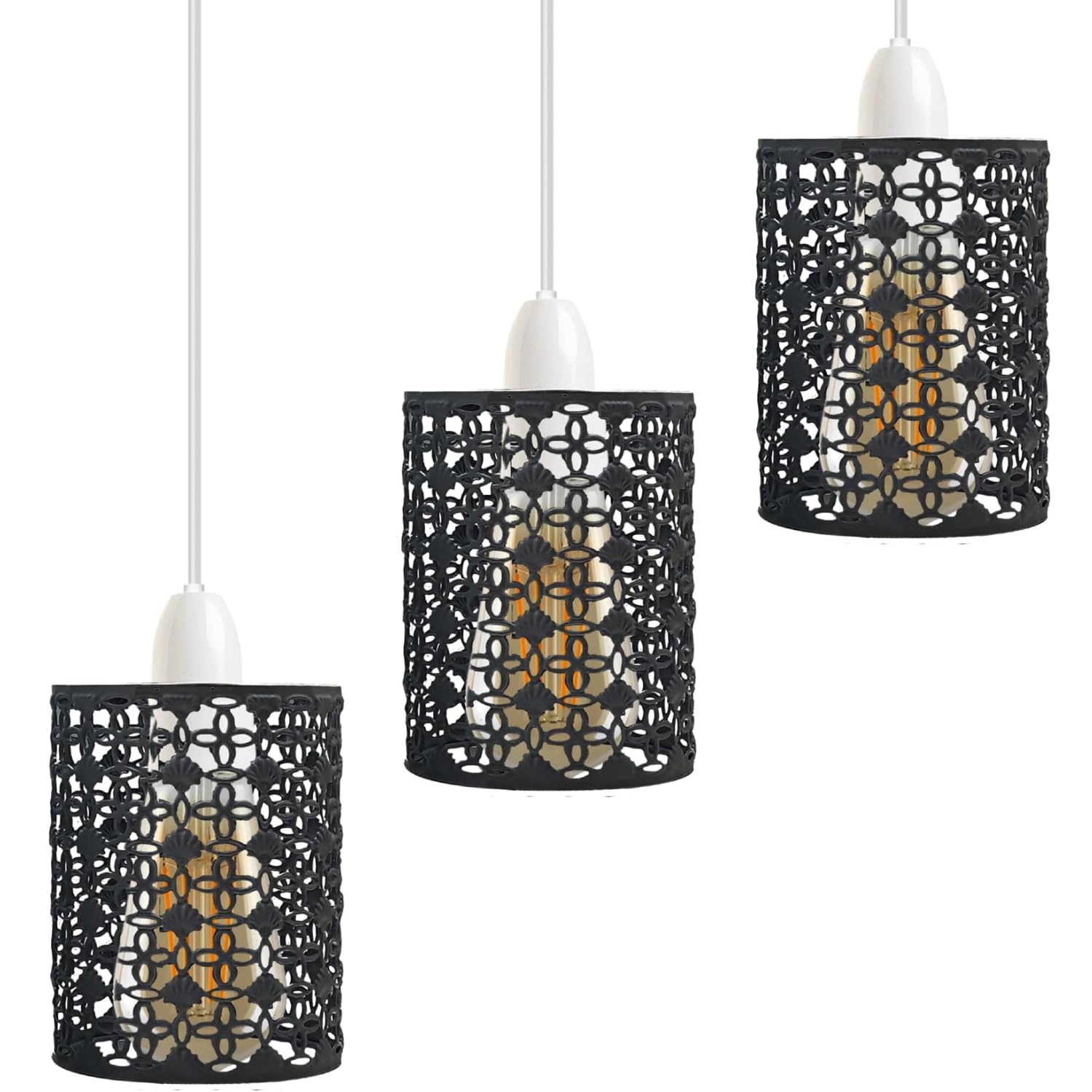3 Pack Metal Drum Lampshade with Flower Pattern for Pendant Lamps Black Pendant Lamp Shades 14.4 x 9.5 cm for Table Lamps Floor Light