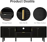 ORRD TV Stand for TVs Up to 65 Inch, Boho Wood Television Stands Media Entertainment Center Console Table with Curved Iron Rattan Doors and Drawer for Living Room - Black