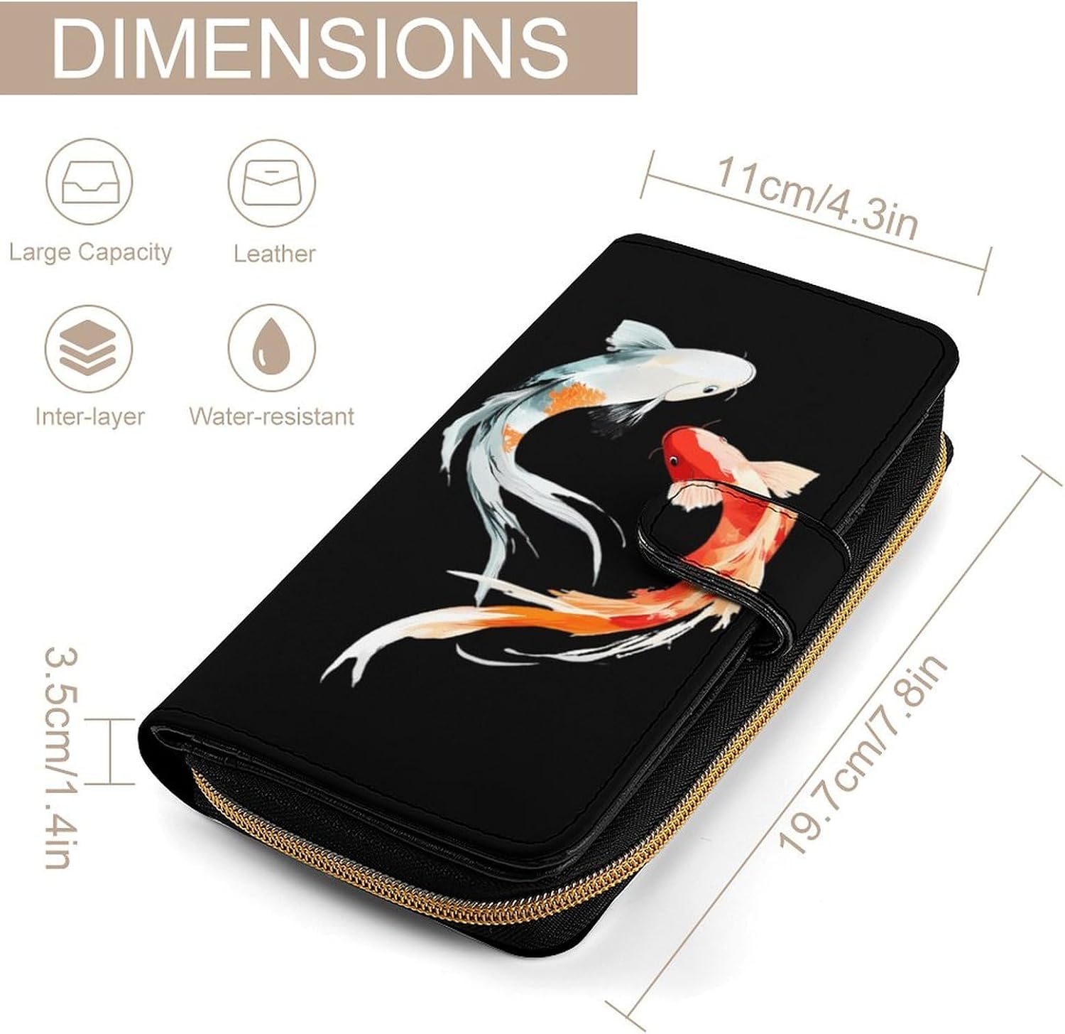 Colorful Japanese Fish Funny Long Slim Bifold Wallet Card Holder Purse with Buckle for Men Women
