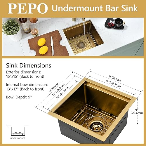 Miniatura 41 de PEPO - Fregadero de cocina de 21 x 18 pulgadas, fregadero de cocina pequeño de acero inoxidable de calibre 16, fregadero de cocina pequeño cuadrado