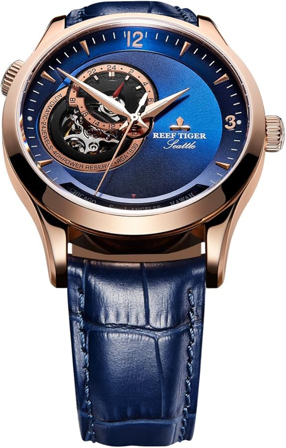Amazon.co.jp: Reef Tiger メンズカジュアル腕時計 純正レザー