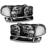 APSVE Headlights Assembly compatible with 1999-2006 GMC Sierra / 00-06 Yukon XL Head lights Headlamp, Black Housing Clear Side