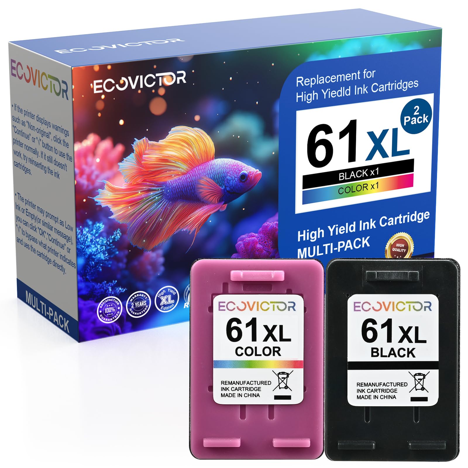 Eco Victor 61XL Ink Cartridge Replacement for HP 61 XL (Black Color Combo Pack) for HP61 HP61XL for 4500 5530 4630 2540 4502 2542 4635 5535 4501 3050