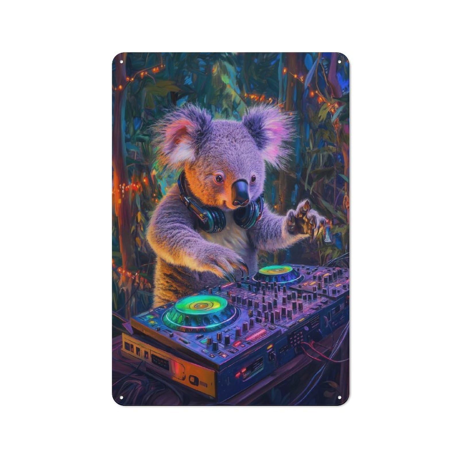 Junmoney Style-1 Retro Retro Metal Sign 30X20cm Featuring Koala Dj, Garage Wall Decor For Garage, Hobby Room, Office Or Man Cave