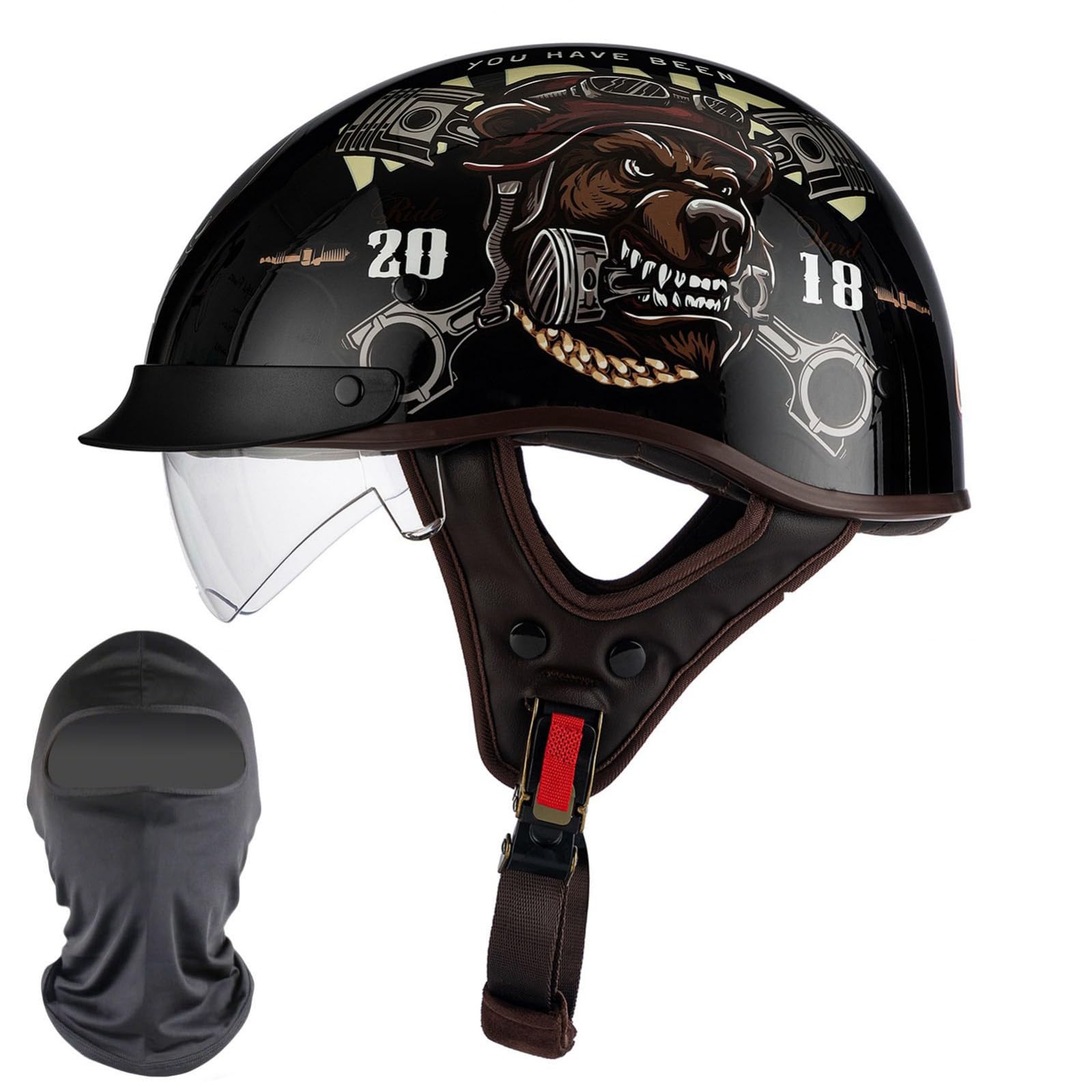 XYYYM Vintage Motorcycle Half Helmet, Half Face Motorbike Open Face Helmet, DOT/ECE Approved Men Women Bike Crash Scooter Moped Helmet, 54-63cm