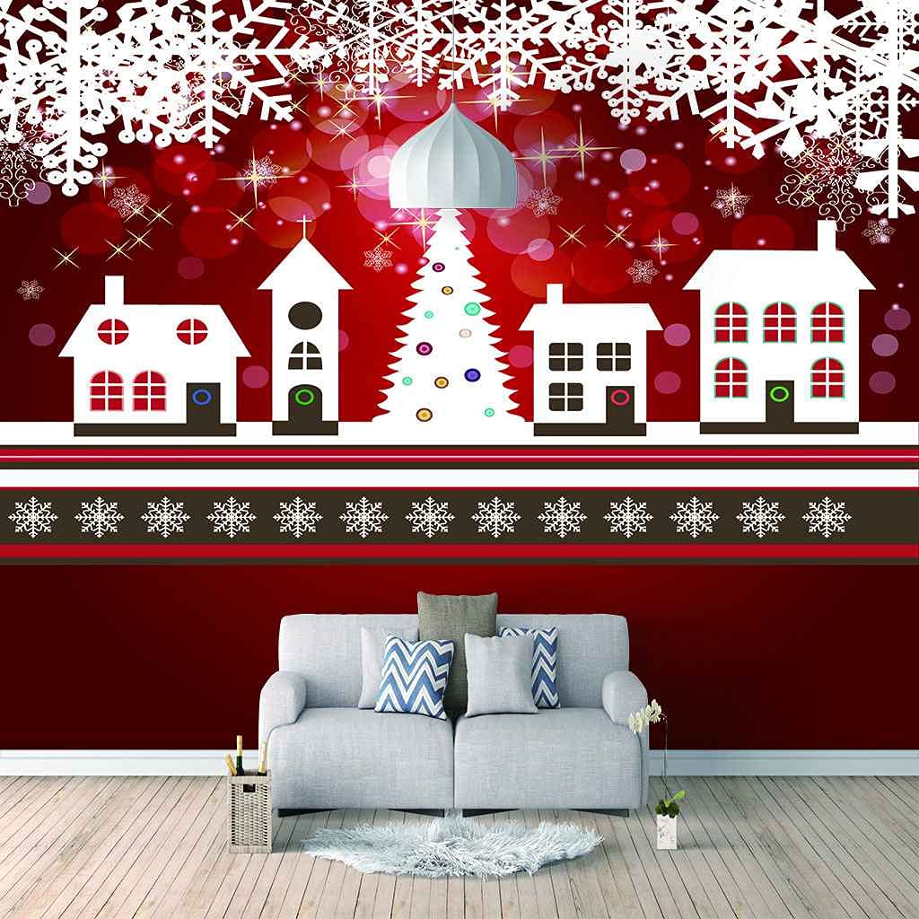 Papier Peint Sapin de Noël Rouge pour Habiller un Fond de Canapé ou de Meuble TV