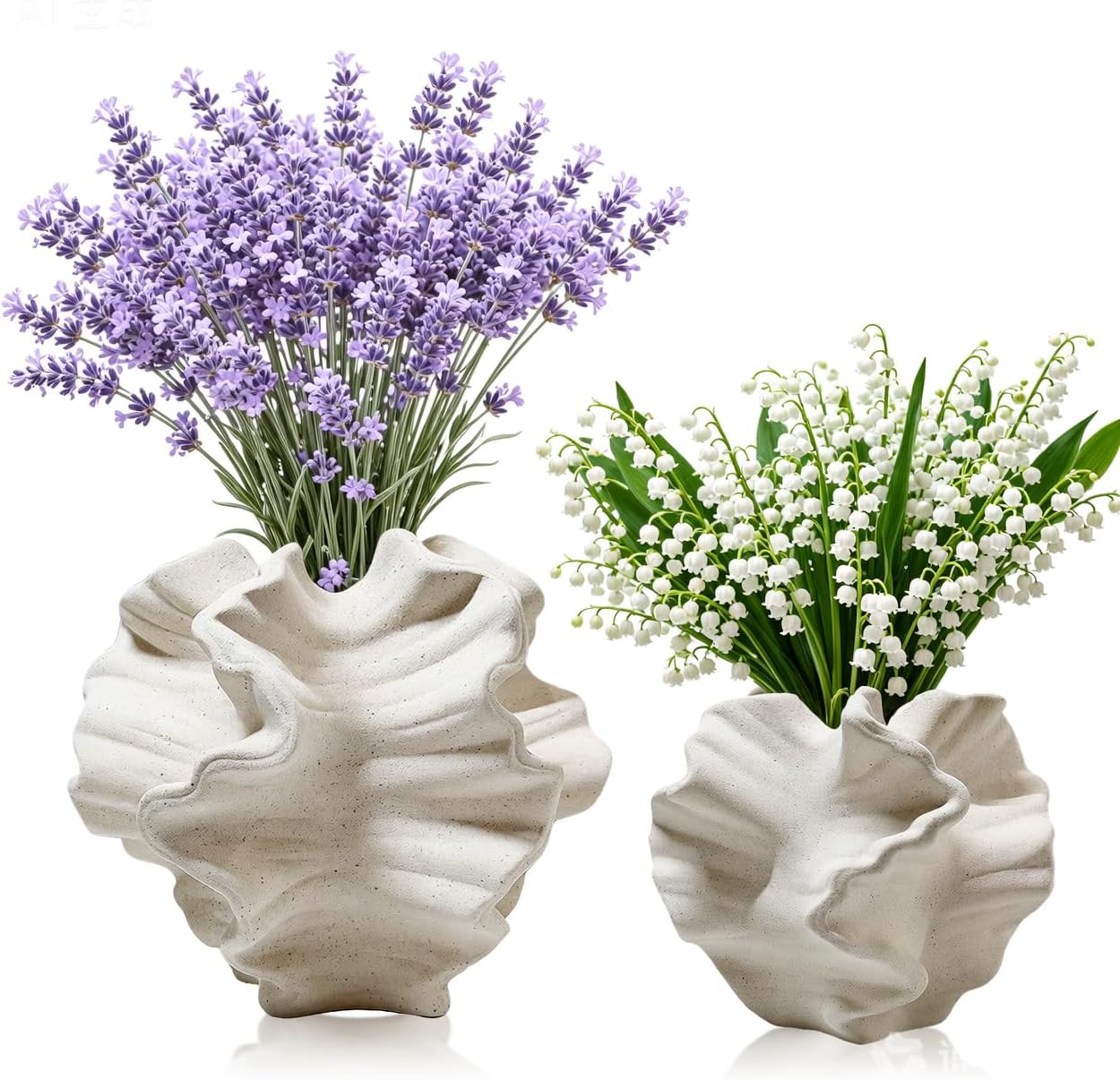 Ceramic Vase, Set of 2 White Vases for Home Decoration, Flower Vase Minimalist Nordic Boho Style for Modern Farmhouse Decor, Living Room; Kitchen; Bedroom; Dining Table; Office;Coffee Table