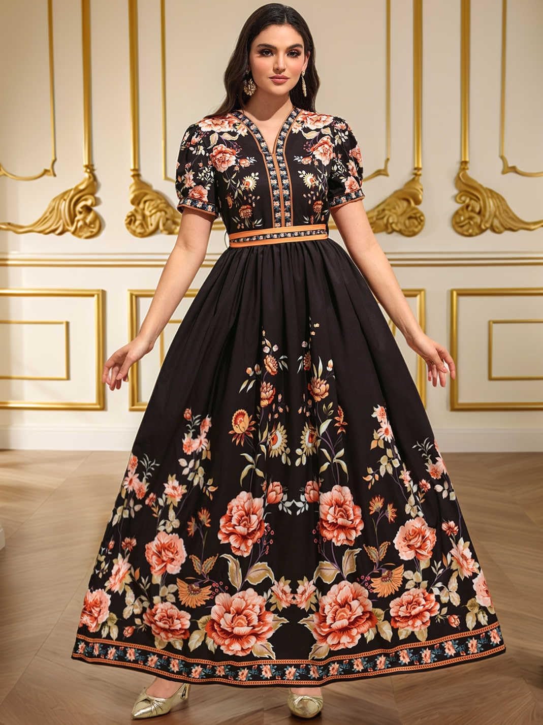 Embroidery Abayas for Women Muslim Moroccan Floral Maxi Kaftan Dress Arabic Islamic Dubai Robe Ramadan Prayer Clothes - Image 6