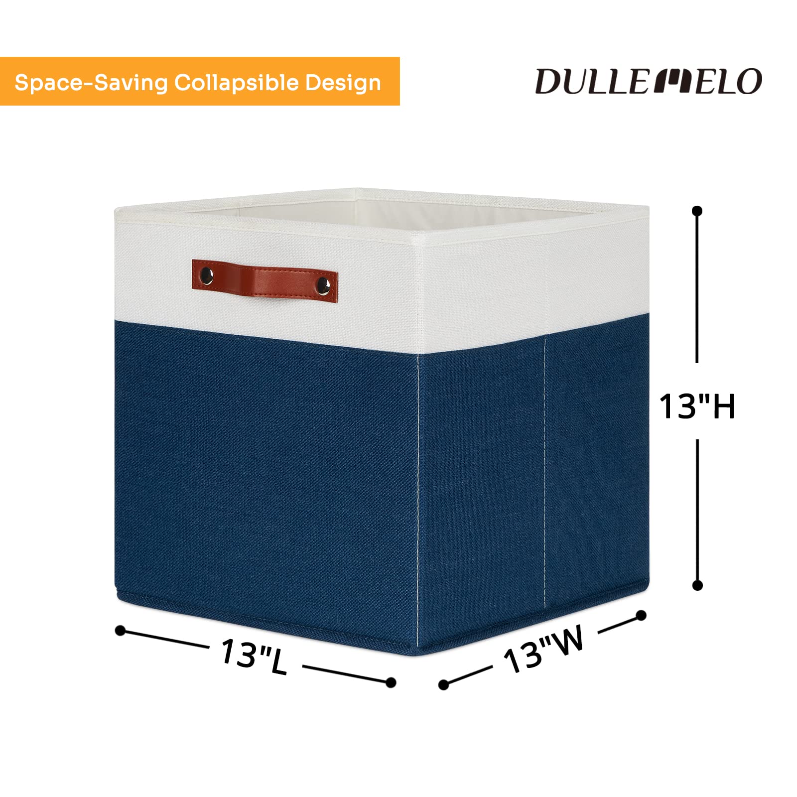 DULLEMELO Cestini cubici da 33 cm, cesti regalo vuoti per ragazzo, ragazza, madre, papà, feste di Natale, cestini portaoggetti in tessuto con manici in pelle (bianco e blu, 4 pezzi)