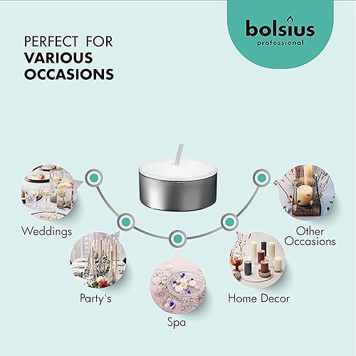 Miniatura 4 de Bolsius. Velas sin perfume de 6 horas de duración. Para bodas y fiestas. 100por bolsa (Color blanco)