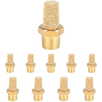 10 Pcs Air Pneumatic Mufflers, 1/8 Inch Male Thread, Brass Silencer, Sintered Bronze, 1 Mpa Pressure, Noise Reduction, Quick Installation