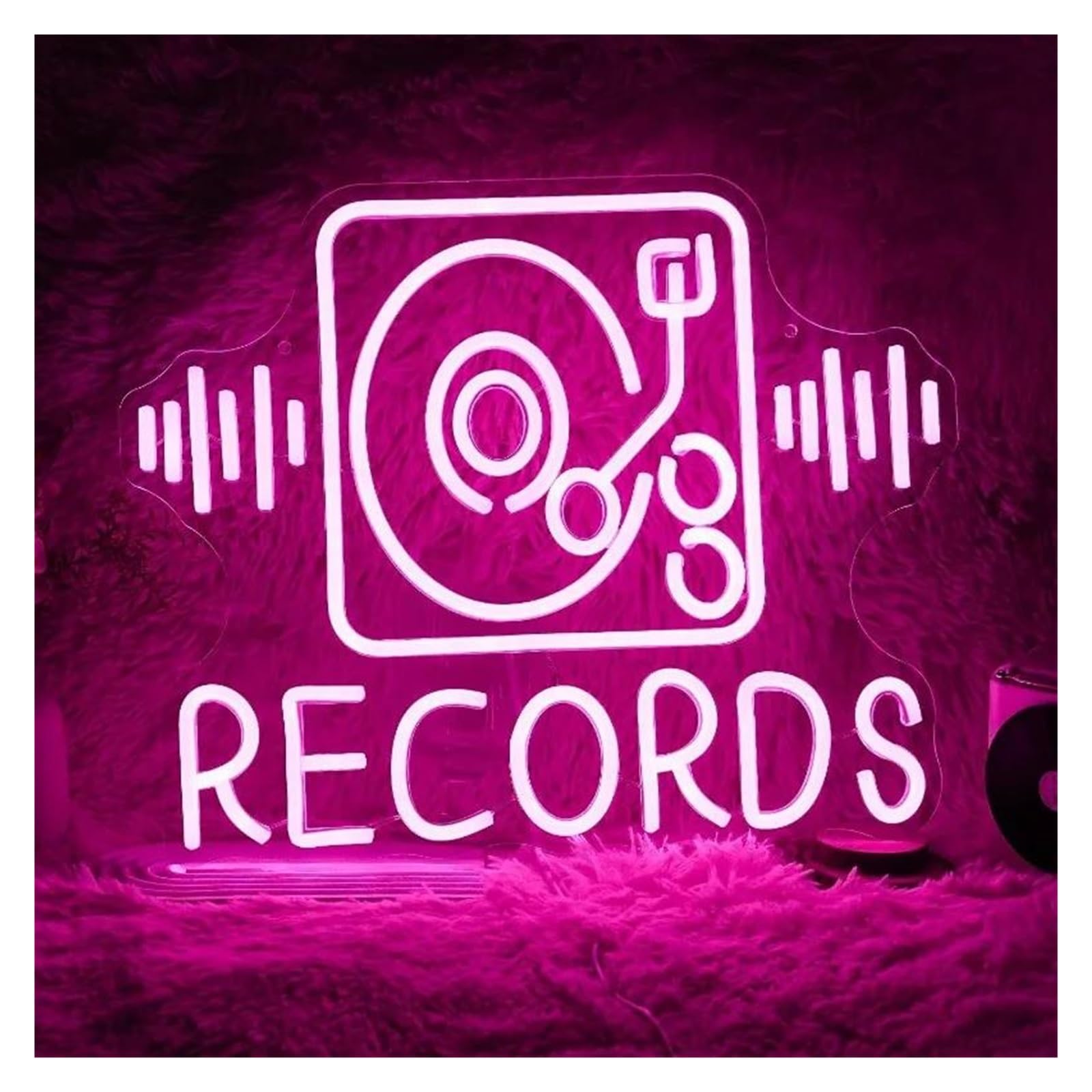 Insegna al Neon LED Records Insegna Al Neon Per Decorazione Murale USB Dimmerabile Rosa Negozio Di Dischi Musicali Karaoke Bar Party 31cm×40cm