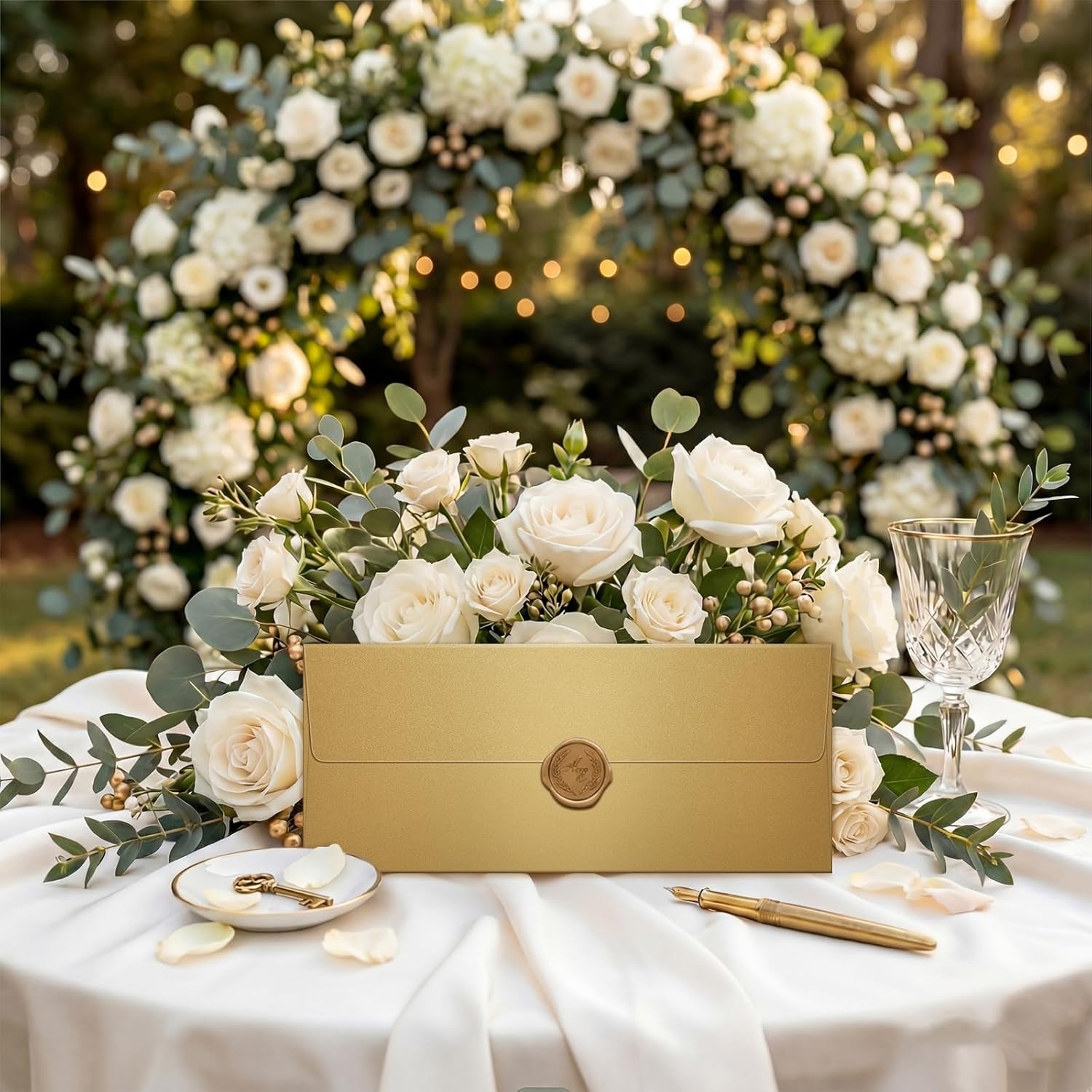 100 Count #10 Champagne Gold Metallic Business Envelopes, 80 lb, 4 1/8" x 9 1/2" Metallic Business Letter Size Envelopes, Peel & Press Square Flap, Printable for Professional Mailing Office
