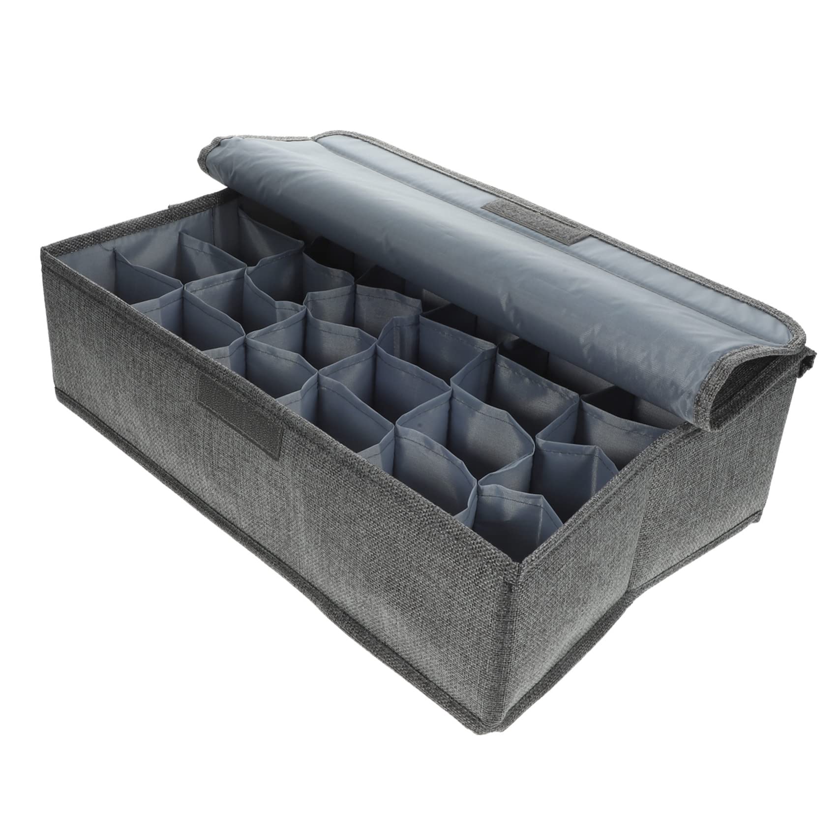 Organiseur de tiroir pliable à 30 compartiments – Boîte de rangement en coton gris pour vêtements, sous-vêtements et chaussettes – Séparateur peu encombrant avec couvercle pour l'organisation et le