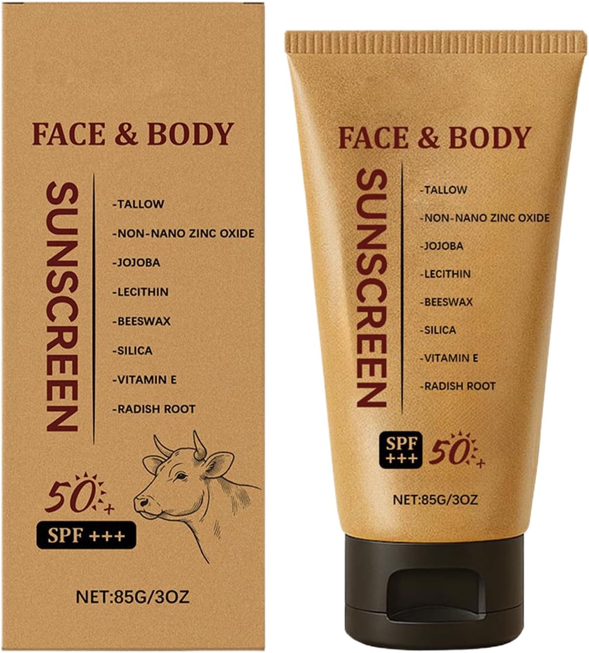 Tallow Sunscreen 50 SPF, Organic Tallow-Based Sunscreen, UV Protection Cream, Ideal for Face and Body, Body Moisturizer, Facial Skin Care Products 85g
