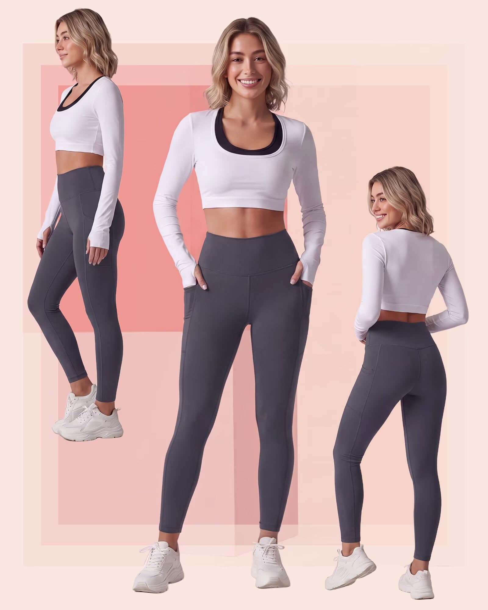CAMPSNAIL Leggings da donna UK con tasche a vita alta da donna neri sportivi elastici pantaloni da palestra corsa morbidi controllo della pancia pantaloni yoga allenamento escursionismo