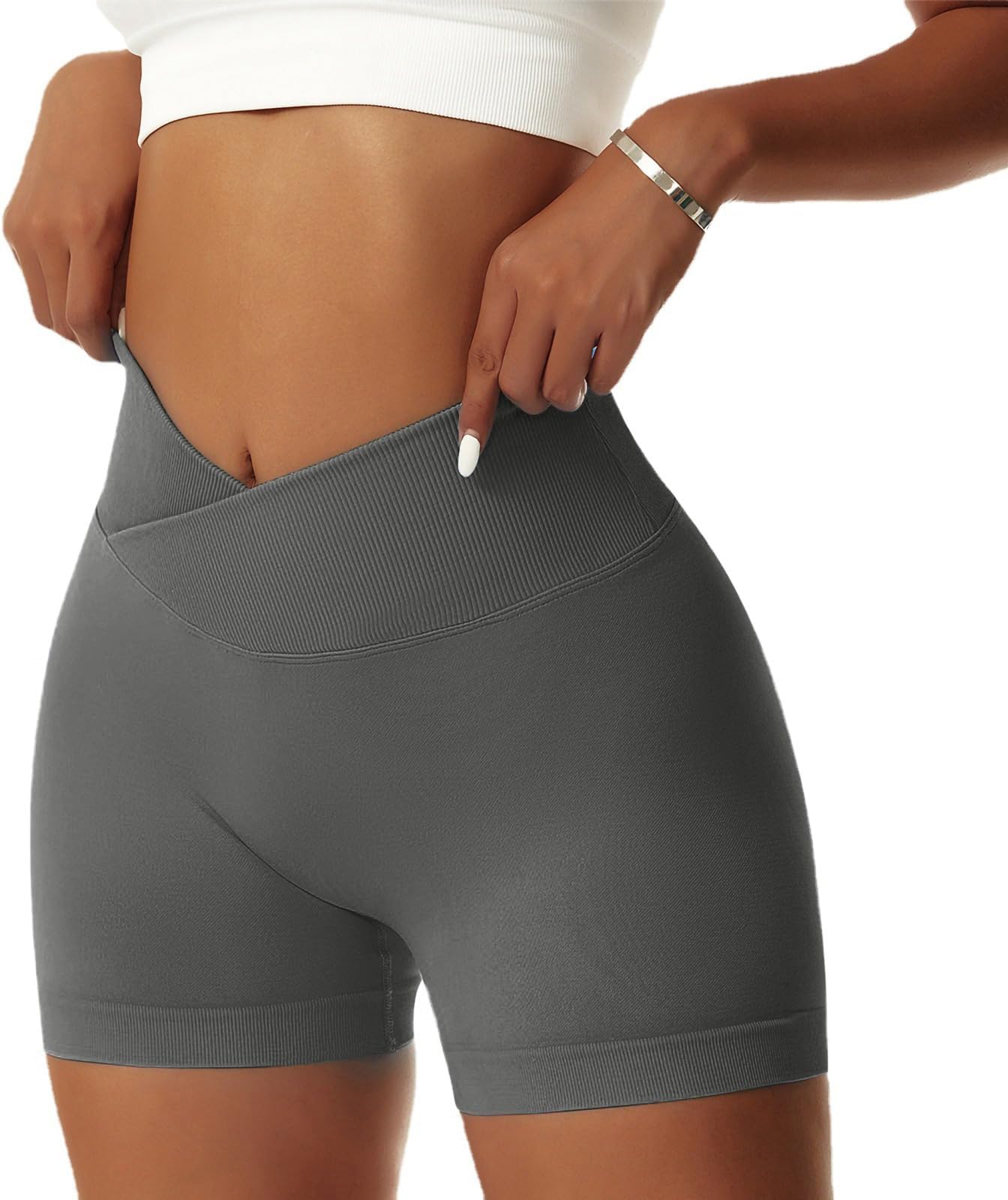 Women's Gym Shorts V Cross Stretch Push Up Yoga Shorts Booty Scrunch Fitness Trousers Short High Waist Seamless Workout Sports Shorts Butt Lift Short Leggings Summer