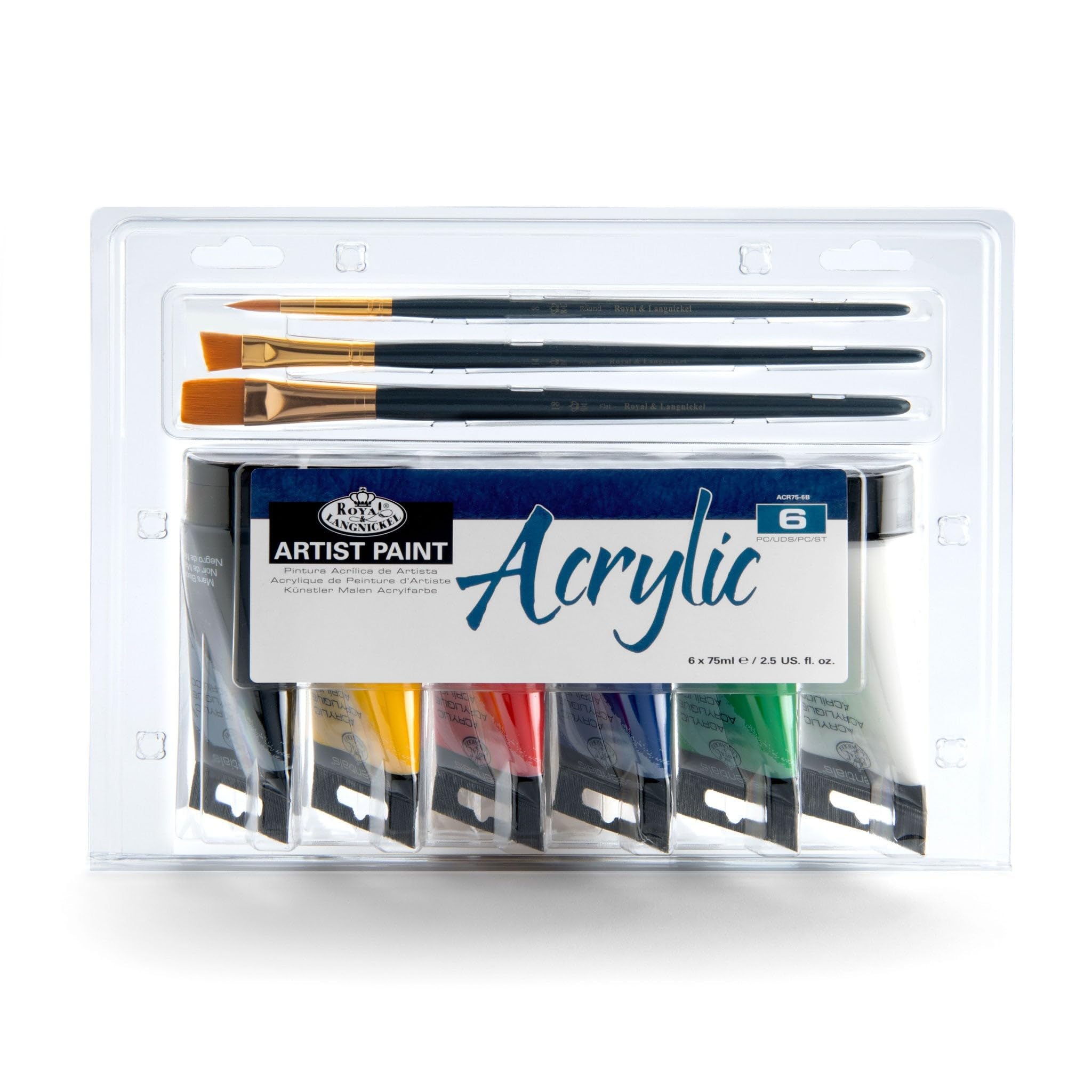 Acrylique Royal & Langnickel haute couvrance 6 tubes 75 ML et brosses